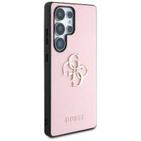 Guess Grained Big 4G Logo Small Classic Logo Case for Samsung Galaxy S25 Ultra pink