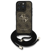 Guess 4G Big Logo Cord Stap Crossbody Case for iPhone 16 Pro Brown