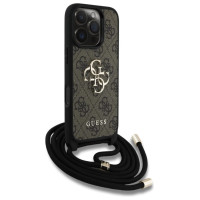 Guess 4G Big Logo Cord Stap Crossbody Case for iPhone 16 Pro Brown