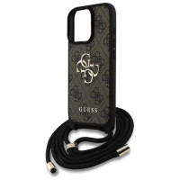 Guess 4G Big Logo Cord Stap Crossbody Case for iPhone 16 Pro Brown