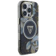 Guess Glitter Flowers Triangle Buttons MagSafe case for iPhone 16 Pro black