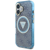 Guess IML Metal Glitter 4G Circle Triangle MagSafe Case for iPhone 16 - Blue