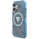Guess IML Metal Glitter 4G Circle Triangle MagSafe Case for iPhone 16 - Blue