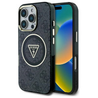 Guess IML Metal Glitter 4G Circle Triangle MagSafe Case for iPhone 16 Pro Max - Black