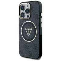 Guess IML Metal Glitter 4G Circle Triangle MagSafe Case for iPhone 16 Pro Max - Black