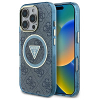 Guess IML Metal Glitter 4G Circle Triangle MagSafe Case for iPhone 16 Pro - Blue