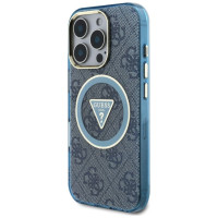 Guess IML Metal Glitter 4G Circle Triangle MagSafe Case for iPhone 16 Pro - Blue