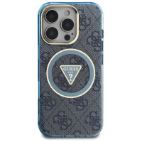 Guess IML Metal Glitter 4G Circle Triangle MagSafe Case for iPhone 16 Pro - Blue