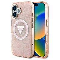 Guess IML Metal Glitter 4G Circle Triangle MagSafe case for iPhone 16 - pink