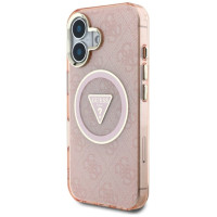 Guess IML Metal Glitter 4G Circle Triangle MagSafe case for iPhone 16 - pink