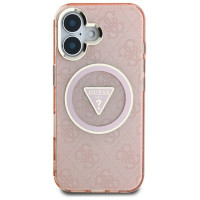 Guess IML Metal Glitter 4G Circle Triangle MagSafe case for iPhone 16 - pink