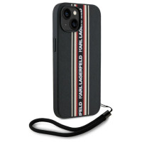 Karl Lagerfeld Saffiano Athleisure Stripes Cord iPhone 15 Case - Red