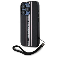 Karl Lagerfeld Saffiano Athleisure Stripes Cord iPhone 15 Pro Max Case - Pink