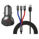 Baseus 2x USB 4.8A 24W car charger with LCD + 3in1 cable USB - USB Type C / micro USB / Lightning 1.2m black (TZCCBX-0G)