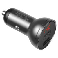Baseus 2x USB 4.8A 24W car charger with LCD + 3in1 cable USB - USB Type C / micro USB / Lightning 1.2m black (TZCCBX-0G)