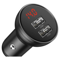 Baseus 2x USB 4.8A 24W car charger with LCD + 3in1 cable USB - USB Type C / micro USB / Lightning 1.2m black (TZCCBX-0G)
