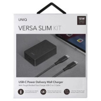 Uniq Versa Slim LITHOS Collective USB-C PD 18W wall charger + USB-C / USB-C cable - black