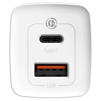 Baseus GaN2 Lite fast charger 65W USB / USB Type C Quick Charge 3.0 Power Delivery (gallium nitride) white (CCGAN2L-B02)