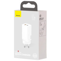 Baseus GaN2 Lite fast charger 65W USB / USB Type C Quick Charge 3.0 Power Delivery (gallium nitride) white (CCGAN2L-B02)