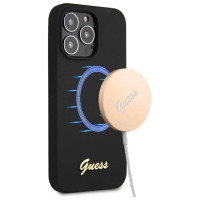 Guess GUHMP13LLSLMGBK iPhone 13 Pro / 13 6.1" black/black hardcase Silicone Script Gold Logo MagSafe