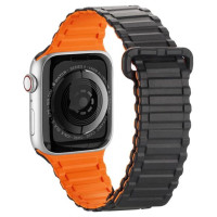 Dux Ducis Strap (Armor Version) Apple Watch SE Strap, 9, 8, 7, 6, 5, 4, 3, 2, 1 (41, 40, 38 mm) Silicone Magnetic Band Bracelet Black/Orange