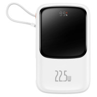 Baseus Qpow Digital Display powerbank with fast charging 10000mAh 22.5W QC/PD/SCP/FCP with built-in USB-C cable white