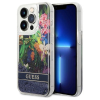 Guess Flower Liquid Glitter case for iPhone 14 Pro Max - blue