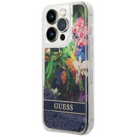 Guess Flower Liquid Glitter case for iPhone 14 Pro Max - blue