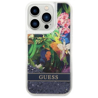 Guess Flower Liquid Glitter case for iPhone 14 Pro Max - blue