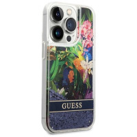 Guess Flower Liquid Glitter case for iPhone 14 Pro Max - blue