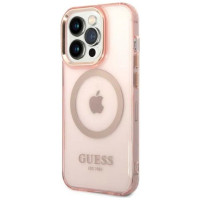 Guess GUHMP14LHTCMP iPhone 14 Pro 6.1" pink/pink hard case Gold Outline Translucent MagSafe