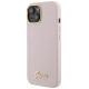 Guess Silicone Script Metal Logo & Frame case for iPhone 15 - pink