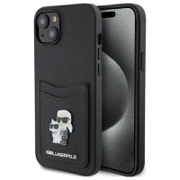 Karl Lagerfeld Saffiano Cardslot Karl&Choupette Metal Pin case for iPhone 15 - black