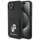 Karl Lagerfeld Saffiano Cardslot Karl&Choupette Metal Pin case for iPhone 15 - black