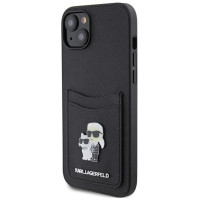 Karl Lagerfeld Saffiano Cardslot Karl&Choupette Metal Pin case for iPhone 15 - black