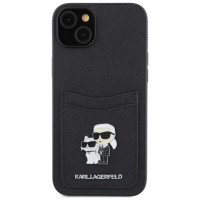 Karl Lagerfeld Saffiano Cardslot Karl&Choupette Metal Pin case for iPhone 15 - black