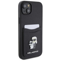 Karl Lagerfeld Saffiano Cardslot Karl&Choupette Metal Pin case for iPhone 15 - black
