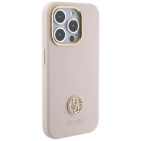 Guess Silicone Logo Strass 4G case for iPhone 15 Pro - light pink