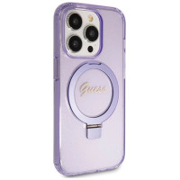 Guess Ring Stand Script Glitter MagSafe case for iPhone 15 Pro - purple