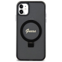 Guess Ring Stand Script Glitter MagSafe case for iPhone 11 / Xr - black
