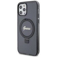 Guess Ring Stand Script Glitter MagSafe case for iPhone 12/12 Pro - black