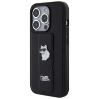 Karl Lagerfeld Gripstand Saffiano Choupette Pins case for iPhone 14 Pro Max - black