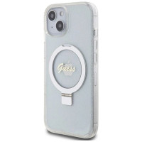 Guess Ring Stand Script Glitter MagSafe case for iPhone 15 / 14 / 13 - transparent