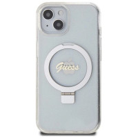 Guess Ring Stand Script Glitter MagSafe case for iPhone 15 / 14 / 13 - transparent
