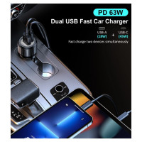 Choetech TC0010 USB-C USB-A PD 63W car charger - black