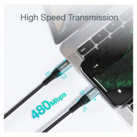 Choetech IP0041 USB-C / Lightning MFi 480Mb/s 3A 2 m cable - black