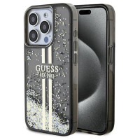 Guess Liquid Glitter Gold Stripes case for iPhone 15 Pro - black