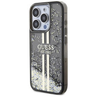 Guess Liquid Glitter Gold Stripes case for iPhone 15 Pro - black