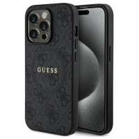 Guess 4G Collection Leather Metal Logo MagSafe Case for iPhone 14 Pro - Black