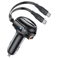 Acefast B13 car charger 53W USB-A / 2 USB-C retractable cables - black